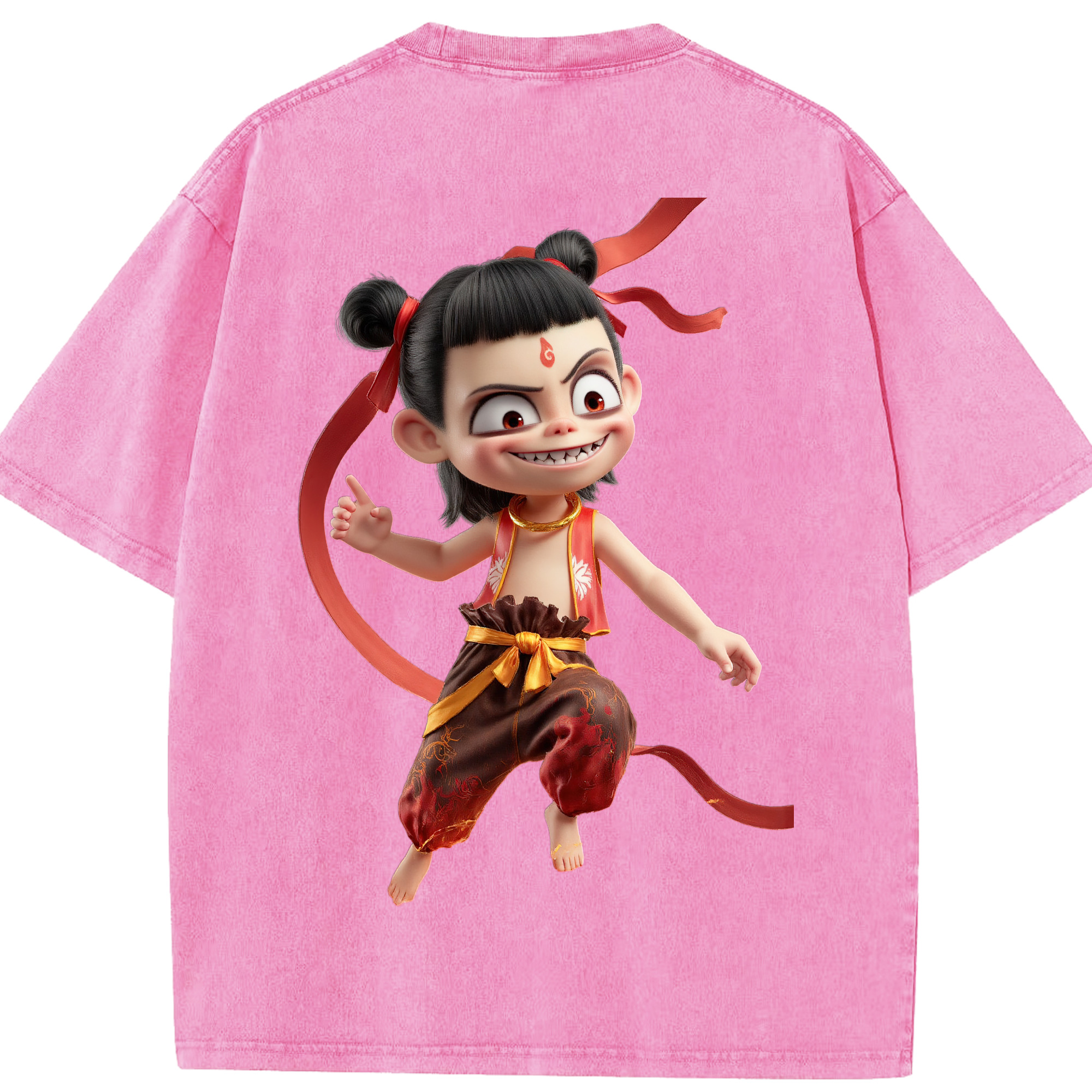 （画像用） Ne Zha 2 ナタ 魔童の大暴れ 綿100% ヴィンテージ風 半袖Tシャツ（背面プリント）